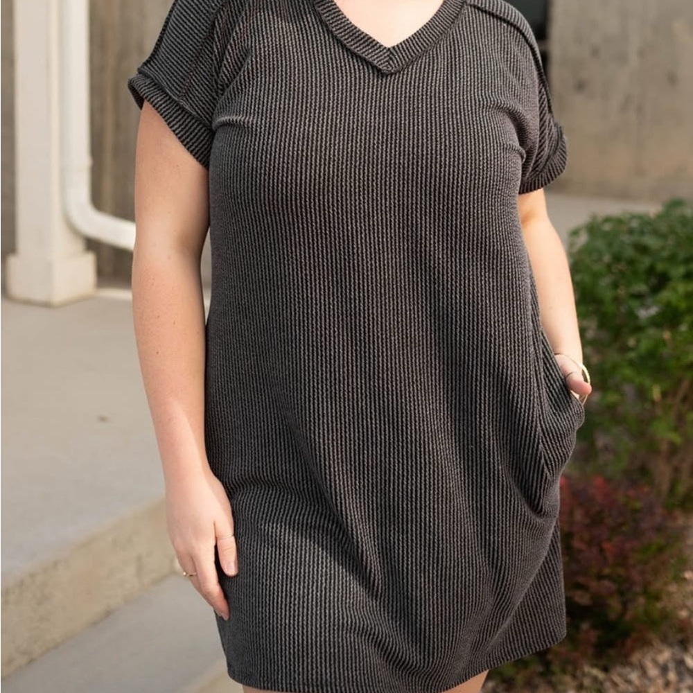 Black Ribbed Knit Dress